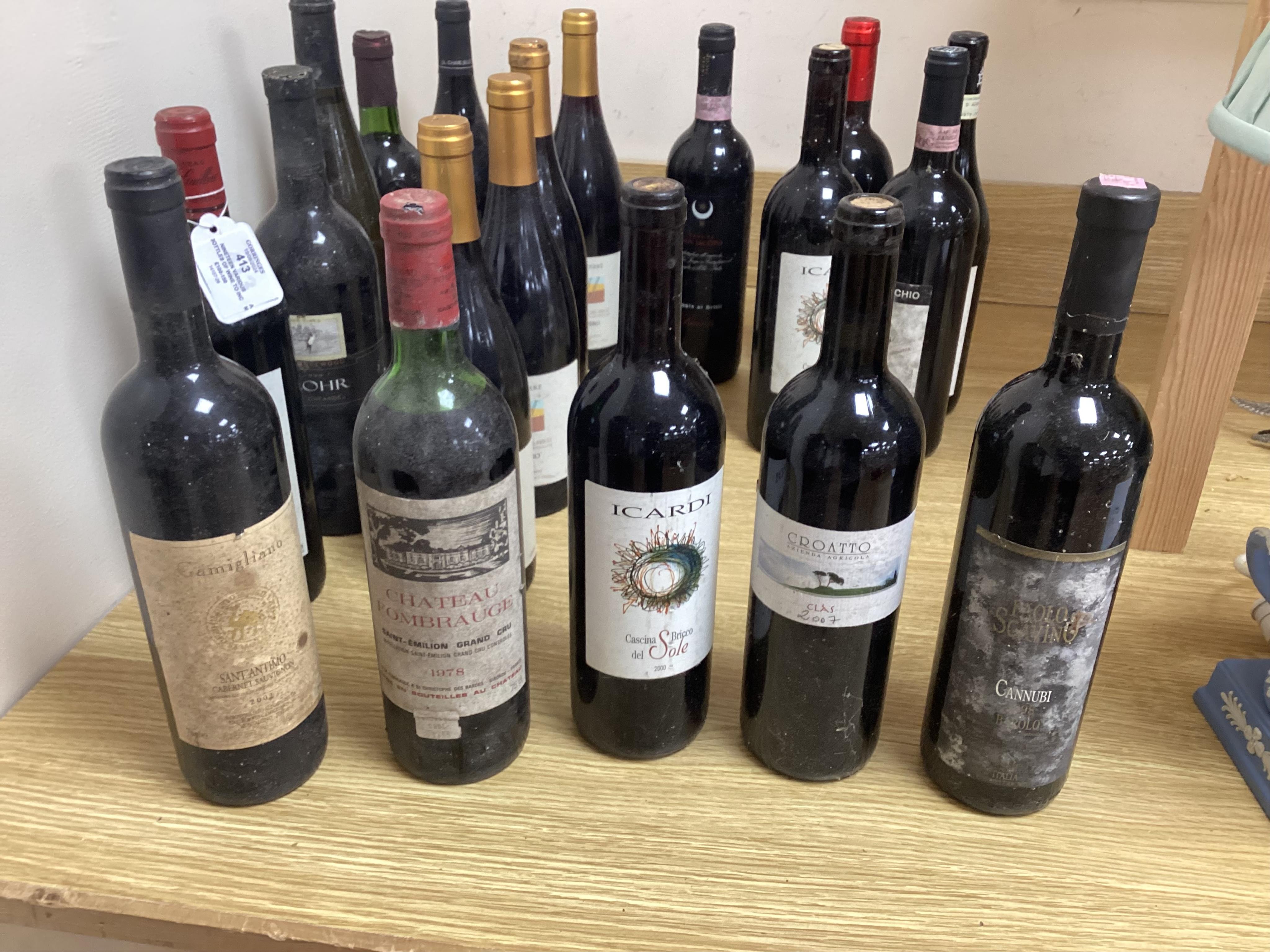 Nineteen various bottles of wine to include; 1995 Chateau Capet-Guillier Saint Emilion Grand Cru, 1978 Chateau Fombrauge Saint Emilion Grand Cru and other wines. Condition - storage unknown